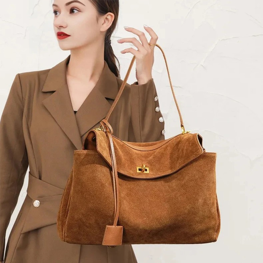 Luxury Bags Tote - 秋冬レディーススエード本革バッグ ショルダーハンドバッグ 大容量シングルトートバッグ ハンドバッグ 高級デザイナーバッグ