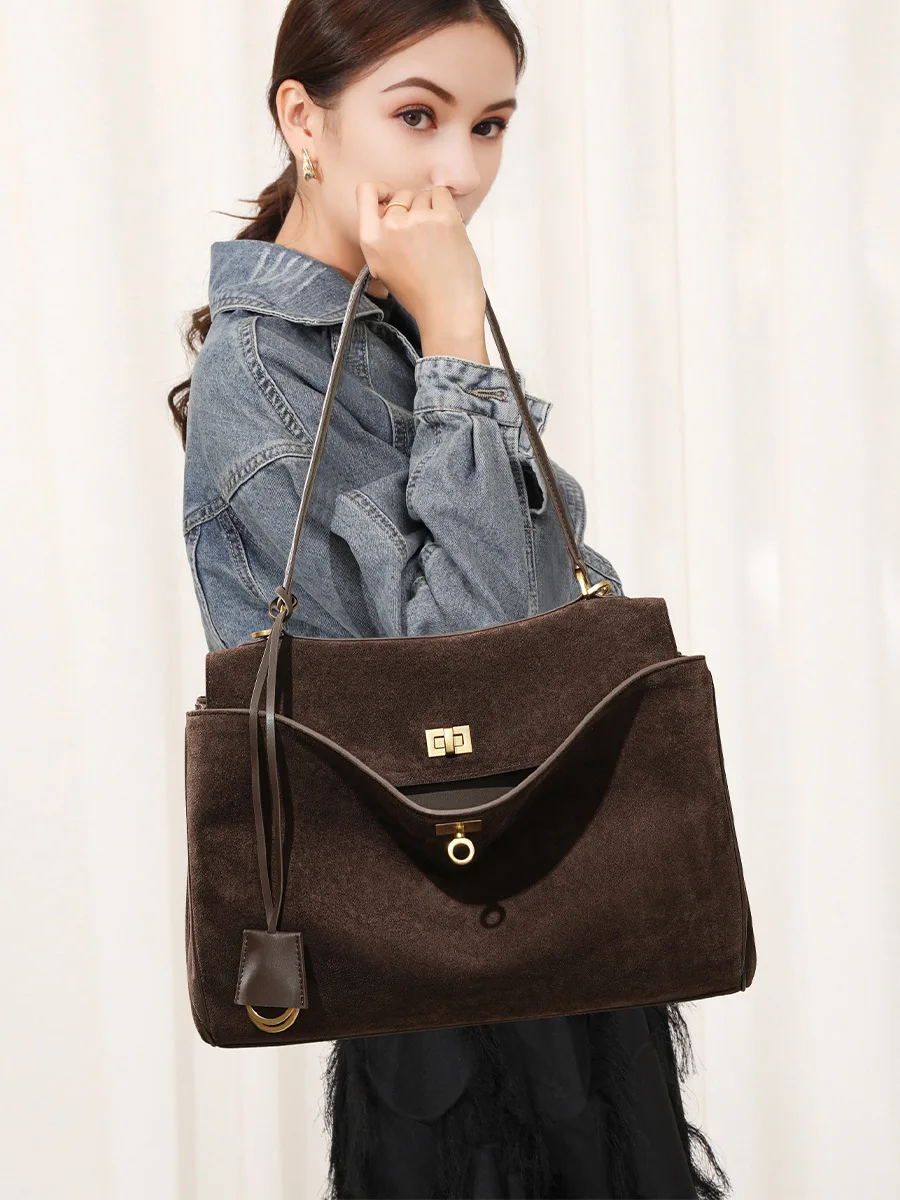 秋冬レディーススエード本革バッグ ショルダーハンドバッグ 大 - Luxury Bags Tote のレビューと価格